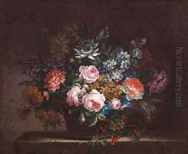 Blomsterstilleben, Kurve Med Brogede Buketter Pa Et Bord (+ Another, Similar; Pair) - view 1