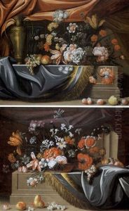 Fleurs Et Fruits Sur Des Entablements De Marbre Drapes (pair) Fleurs Et Fruits Sur Des Entablements De Marbre Drapes (pair)