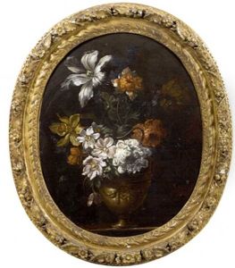 Vase De Fleurs: Pivoines, Tulipes, Narcisse... Dans Un Vase Sculpte, Pose Sur Un Entablement by Jean-Baptiste Monnoyer