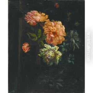 A Still Life With Flowers In A Basket
