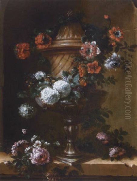 A Still Life With A Swag Of Flowers Around An Urn - view 1