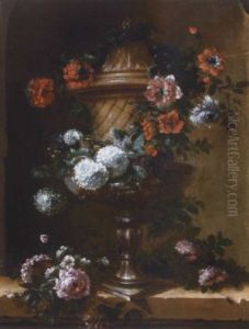 A Still Life With A Swag Of Flowers Around An Urn
