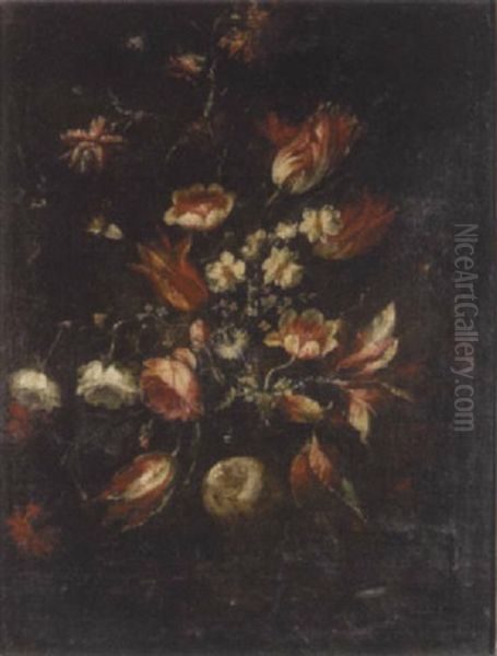 A Still Life With Tulips, Roses And Other Flowers In A Vase - view 1