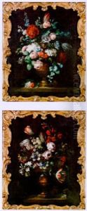 Still Life Of Pedestal Vase Filled With Flowers