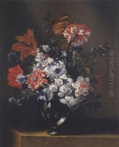 Fleurs Dans Un Vase Translucide Sur Un Entablement