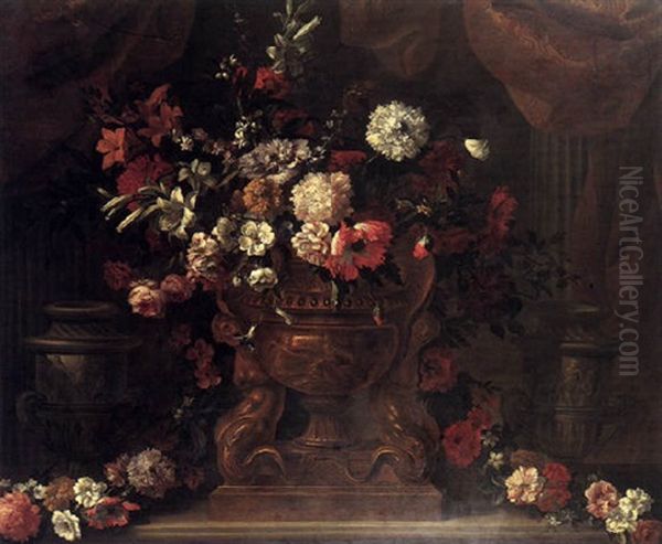 Nature Morte De Fleurs Dans Un Vase Sculpte - view 1