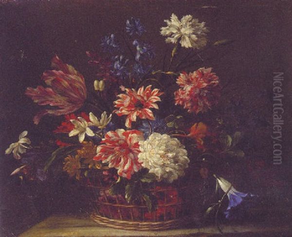 Flowers In A Basket On A Ledge - view 1