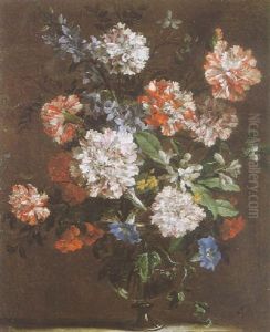 Bouquet De Fleurs Dans Un Vase En Verre Sur Un Entablement by Jean-Baptiste Monnoyer