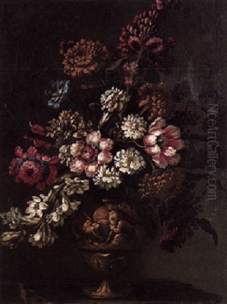 A Still Life Of Flowers In A Gilt Urn - view 1