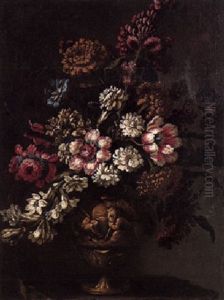 A Still Life Of Flowers In A Gilt Urn