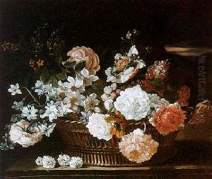 Still Life Of Various Flowers In A Basket by Jean-Baptiste Monnoyer