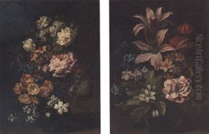 Lilies, Carnations, Narcissi And Other Flowers In A Glass Bowl Lilies, Carnations, Narcissi And Other Flowers In A Glass Bowl