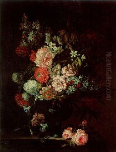 Roses, Hyacinths, Lilacs And Other Flowers In An Urn On A Ledge Roses, Hyacinths, Lilacs And Other Flowers In An Urn On A Ledge