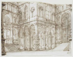 An Architectural Capriccio Of A Courtyard by Carlo Galli Bibiena