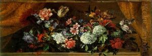 Flowers In A Glass Bowl On A Stone Ledge