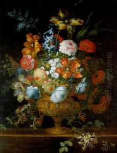 Flowers In An Urn On A Ledge