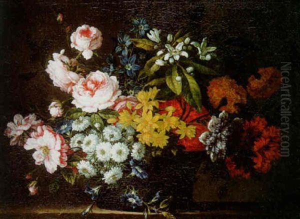 Flowers In A Basket On A Ledge - view 1