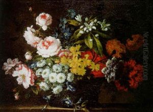 Flowers In A Basket On A Ledge