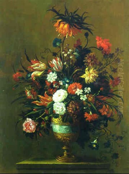 Flowers In An Ornamental Urn On A Pedestal - view 1