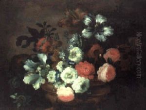 Still Life Of Flowers In A Vase, All On A Stone Ledge by Jean-Baptiste Monnoyer