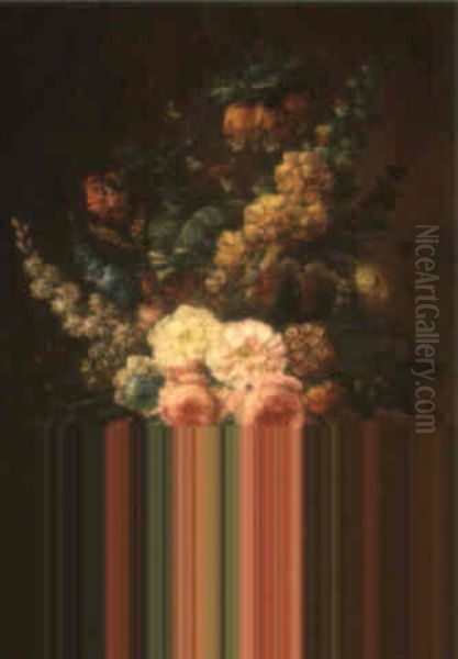 Still Life Of Flowers In A Vase On A Stone Ledge - view 1