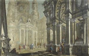 Architectural Capriccio With Scenes From The Life Of David by Ferdinando Galli Bibiena