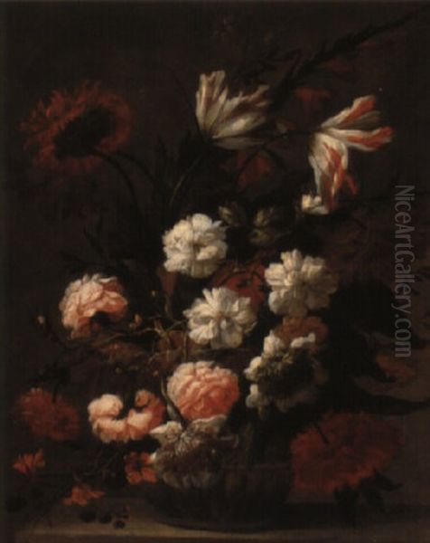 Still Life Of Roses, Tulips And Other Flowers In A Glass Vase - view 1