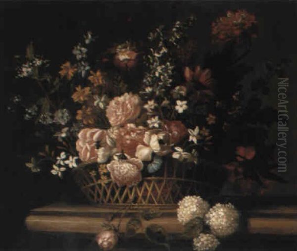 Flowers In A Basket On A Ledge - view 1