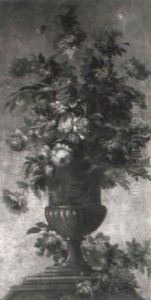 Flowers In A Sculpted Urn On A Pedestal