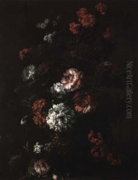 Still Life Of Flowers In An Elaborate Metal Urn - view 1