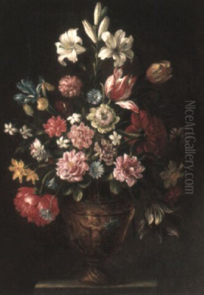 Still Life Of Tulips, Roses And Other Flowers In An Elaborate Urn - view 1
