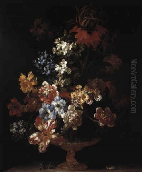 Still Life With Tulips And Other Flowers In A Glass Vase - view 1