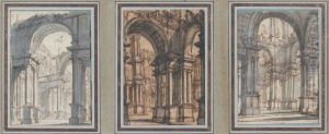 Interieur De Palais Trois Dessins by Ferdinando Galli Bibiena