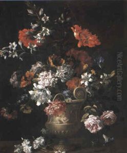 Flowers In A Sculpted Urn On A Ledge by Jean-Baptiste Monnoyer