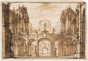 Architekturcapriccio. Reich Dekorierte Vorhalle Eines Schlosses
