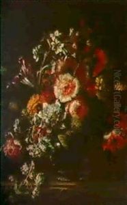 Bouquet De Fleurs Dans Un Vase Sur Un Entablement De Pierre by Jean-Baptiste Monnoyer