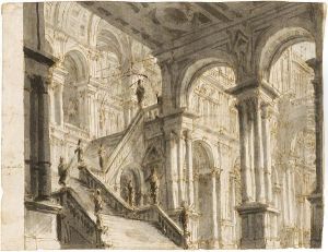 Architekturcapriccio. Freitreppe, Reich Dekoriert
