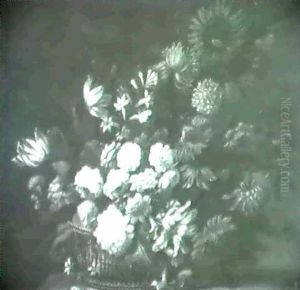Still Life Of Flowers In A Basket Upon A Stone Ledge by Jean-Baptiste Monnoyer