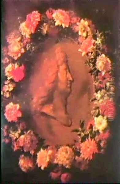 Portrait De Profil De Louis Xiv Entoure D'une Couronne De Fleurs - view 1