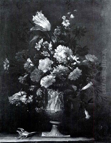 Still Life Of Flowers In A Sculpted Urn - view 1