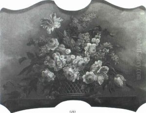 Tulips, Carnations, Lilacs, Morning Glory And Other         Flowers In A Basket On A Ledge