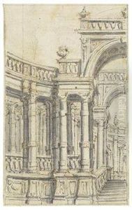 Architekturcapriccio Mit Saulenarkaden Und Triumphbogen by Giuseppe Galli Bibiena