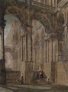 Fantasy Palace Architecture With Figural Group by Giuseppe Galli Bibiena