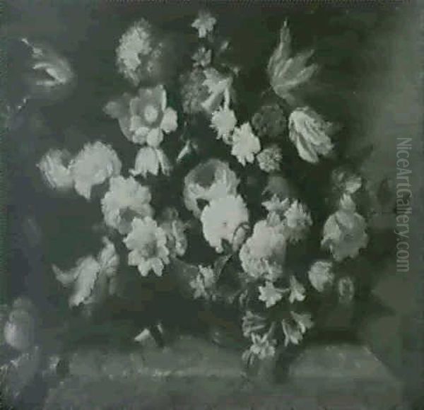 Vase De Fleurs Sur Un Entablement De Marbre - view 1