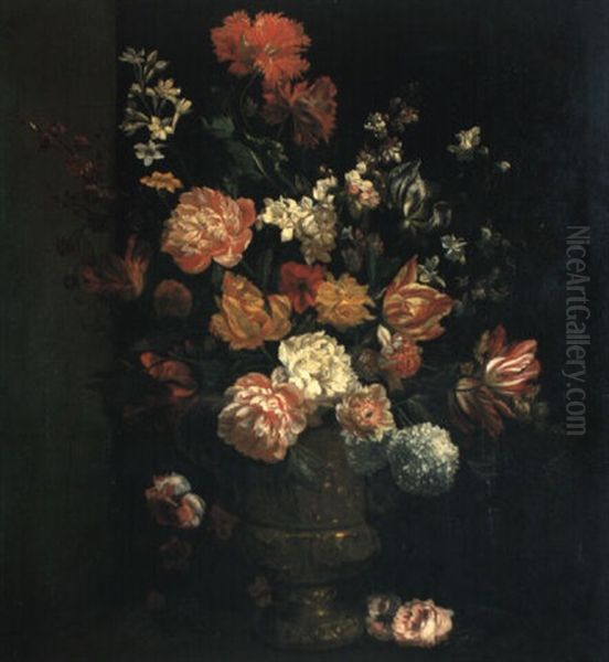 Tulips And Other Flowers In A Sculpted Urn - view 1