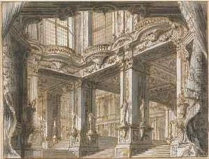 The Courtyard Of A Palace, For A Theatrical Set by Giuseppe Galli Bibiena