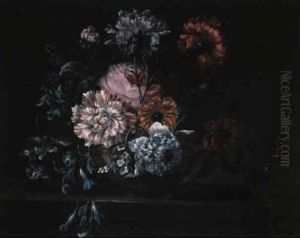 Still Life Of Variegated Carnations And Other Flowers On A Ledge Still Life Of Variegated Carnations And Other Flowers On A Ledge