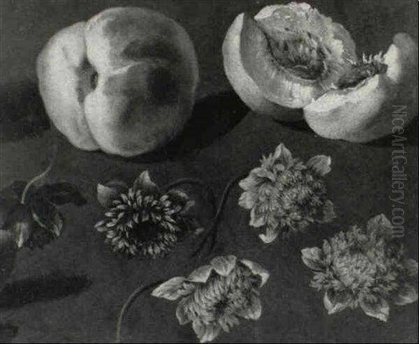 Still Life Of Peaches And Flowers - view 1