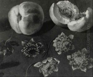 Still Life Of Peaches And Flowers