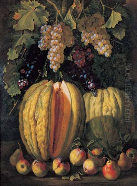 Natura Morta Con Meloni, Pesche, Pere E Grappoli Di Uva - view 1